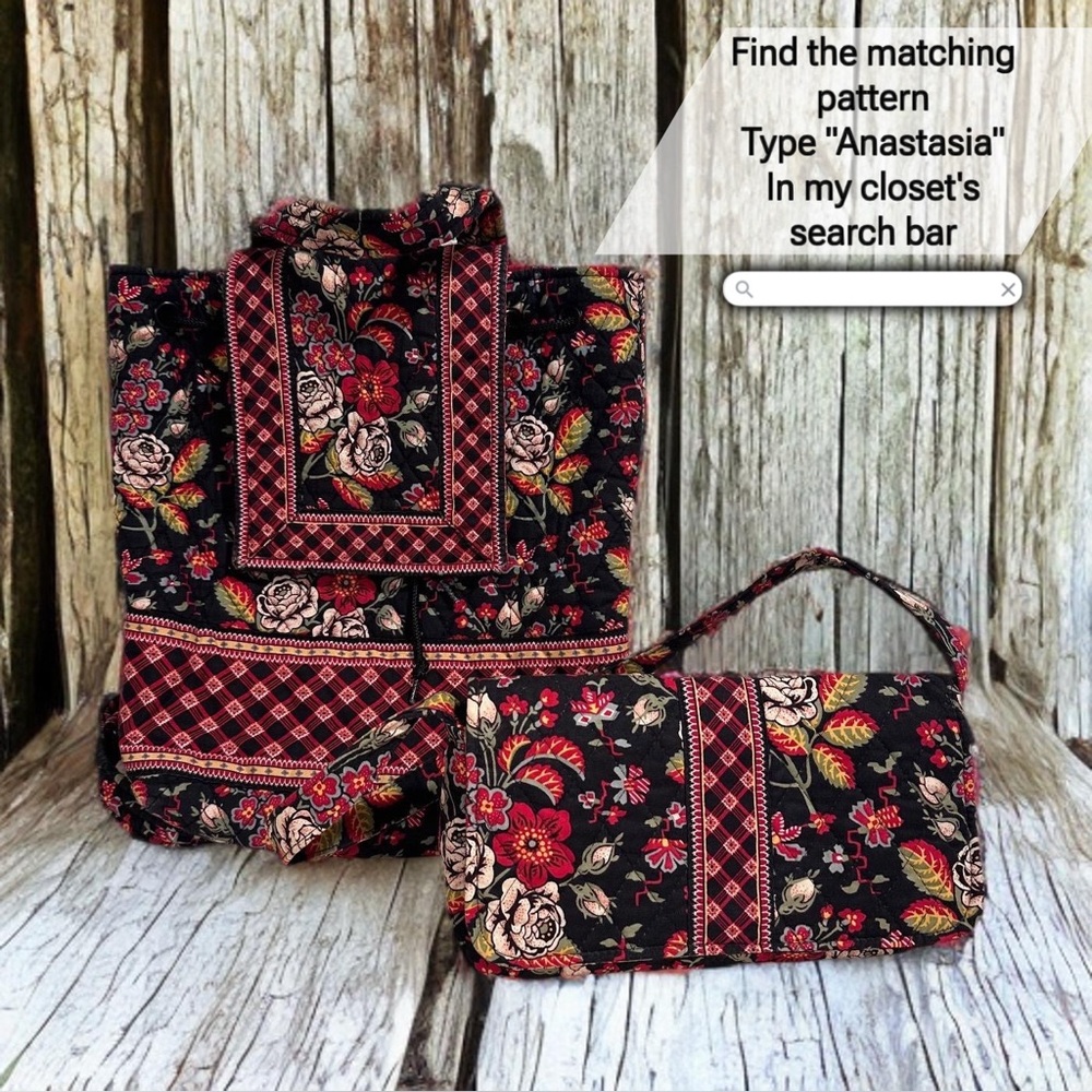 Vintage Vera Bradley Floral Quilted Backpack in Anastasia Black & Red Roses GUC - Picture 14 of 16